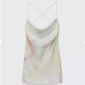 Zara Tie Dye Satin Effect Cowl Neck Mini Dress Size Small